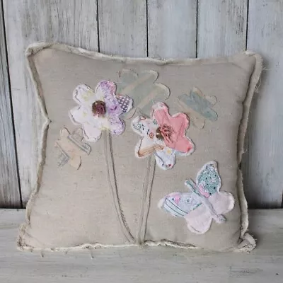 Vintage Quilt And Grain Sack Garden Pillow  Farmhouse Decor Neutral • $55