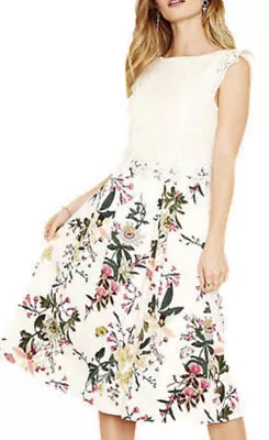 $32 • Buy Cream Floral Dress Size 10 Pretty Special Occasion Lace BNWT Oasis UK