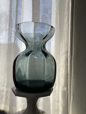 Vintage HOLMEGAARD HYACINTH BULB VASE  Glass Blue Grey Smoke MCM 4.5  Optic • $50