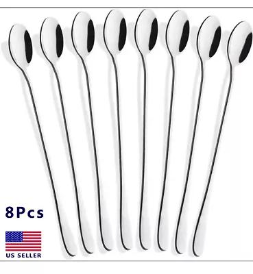 8PCS Long Stainless Steel Ice Cream Cocktail Teaspoons Coffee Soup Tea Spoons • $9.99