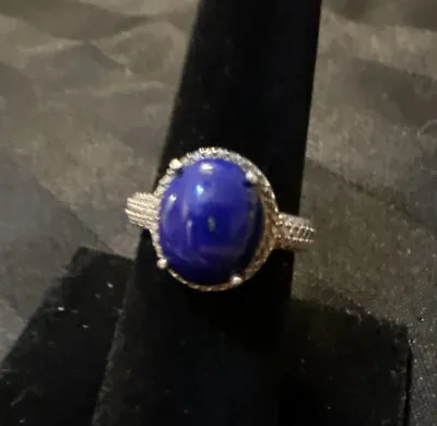 STS Lapis Lazuli And Simulated Diamond Ring Size 7 In Sterling Silver 925 • $22