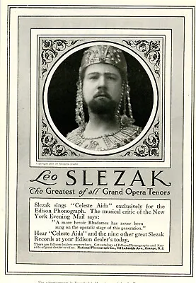 1910 Original Edison Phonograph Record Ad. Opera Tenor Leo Slezak. Celeste Aida • $6.99