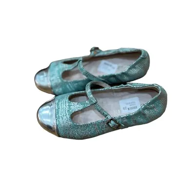 Venettini Girls' Mary Jane Flats Teal Silver Patent Leather Shoes Sz EU 29 US 12 • $50