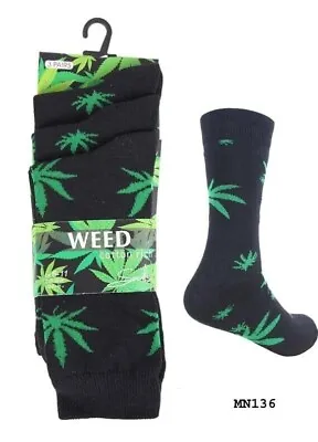 3 Pack Mens Weed Leaf Cotton Black Cannabis Ganja Marijuana Socks Size 6-11 • £6.99