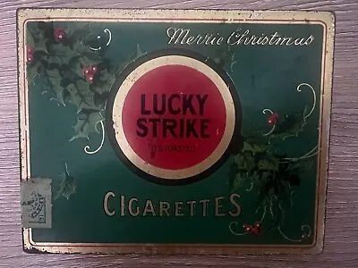 1950s Vintage Lucky Strike Flat Fifty Christmas Tin - Cigarettes • $55