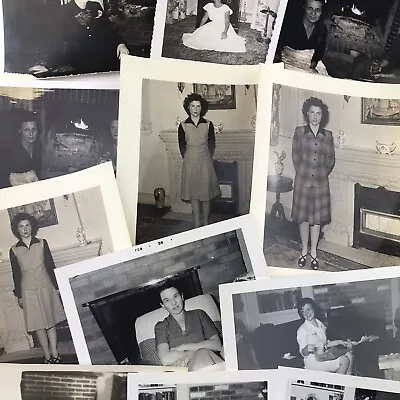 £9.86 • Buy Vintage Black And White Photo Lot Of 10 Women Sitting Next To Fireplaces