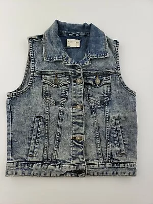 I Love H81 Womens Juniors Size Medium Jean Jacket Denim Casual Chic Biker Vest • $15.88