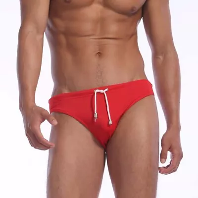 Mens Red Aussie Lifeguard Style Swimming Trunks Swim Briefs S M L UK FAST POST • £9.95