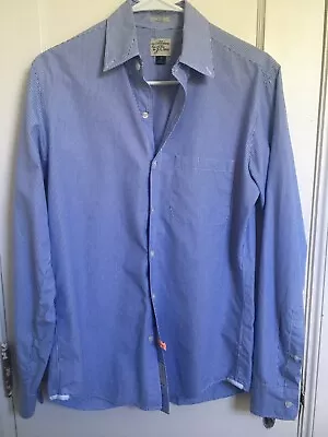 J Crew Mens Button Down Shirt Small Blue White Striped Slim Fit Cotton • $9.99