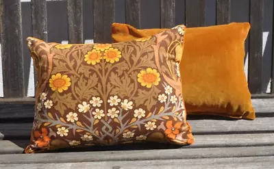 12x16 Zipped Cotton Cushion William Morris Blackthorn Brown Orange/ochre Velvet • £19.99