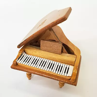 Vtg Miniature Wooden Dollhouse Upright Grand Piano Light Brown • $14.99