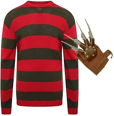 £99.99 • Buy Men's Freddy Krueger Costume Jumper Claw Glove Hat Halloween Fancy Dress Costume