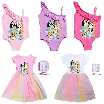 £5.99 • Buy Bluey Family Girls Princess Mesh Party Dress Swimming Costume Beach Swimsuit