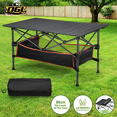 Folding Camping Table Portable Picnic Outdoor Aluminium Roll Up BBQ Desk W/Bag • $79.95