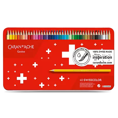 Caran D'Ache Swisscolor 40 Tin Set Water Soluble Colour Pencils Swiss Color NEW • £50.89