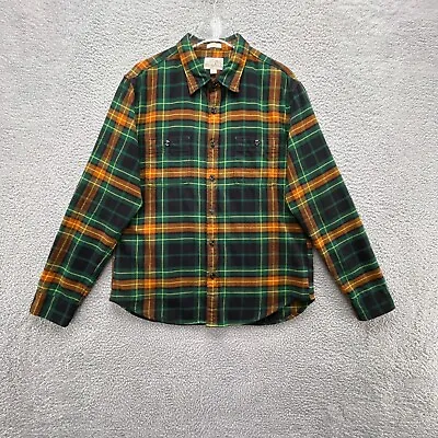 J Crew Mens Shirt Green Orange Large Cotton Mid-Weight Flannel Plaid Button Up • $22.12