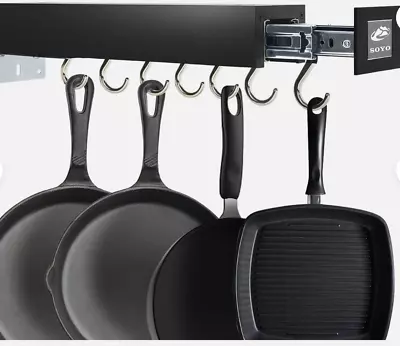 SOYO Adjustable Pot Racks Pan Utility Organizer Pull Out With 7 Hooks (BLACK) • $20