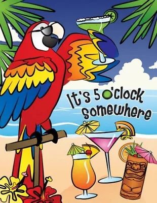 5 O'CLOCK SOMEWHERE Cocktail Parrot Metal Bar Pub Shed MAN CAVE SIGN - Large A4 • £6.99