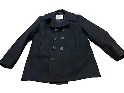 VTG MINT USN NAVY MILITARY ISSUE PEACOAT WOOL KERSEY JACKET MENS Small • $84.55