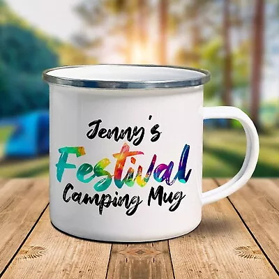 Personalised Festival Camping Enamel Tin Mug Festival Tea Coffee • £9.95