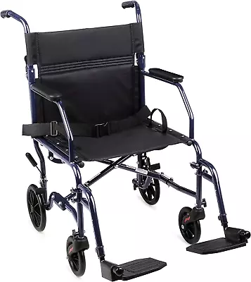 Transport Wheelchair With 19 Inch Seat Folding Transport Chair W/ Foot Rests  • $180.99