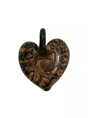 Glass Resin Heart 1  Necklace/Pendant/Charm Black & Sparkling Gold Tone Swirls • $7