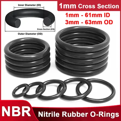 1mm Cross Section Metric Nitrile Rubber O Ring NBR 1mm-61mm ID Oring Oil Seals • $2.41