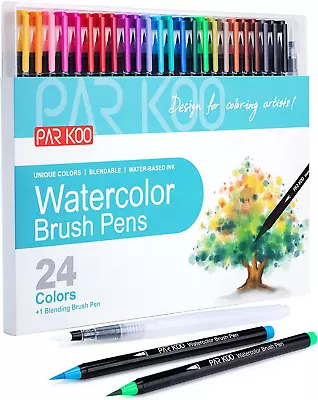 $19.99 • Buy Watercolor Brush Pens, 24 Colors Flexible Real Nylon Brush Tip Pens For Watercol