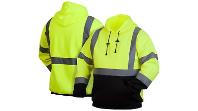 Pyramex High Visibility Hooded Sweatshirt Class 3 Safety Hoodie Hi Vis Lime M-5X • $40.95