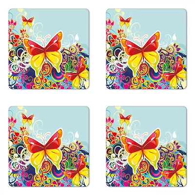 £19.64 • Buy Ambesonne Colorful Design Coaster Set Of 4 Square Hardboard Gloss Coasters
