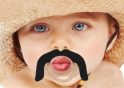 BabyStache Kissable Baby Pacifier Wrangler Black Moustache Shower Gift Child GAG • $8.99