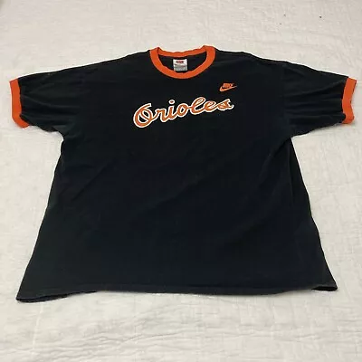 Vintage Nike Team White Tag Baltimore Orioles Black TShirt Orange Neck Sleeve XL • $25