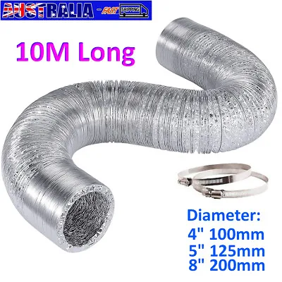 10M 4/6/8 Inch Aluminium Ducting Flexible Duct Pipe Hose Exhaust Inline Fan Tube • $25.59