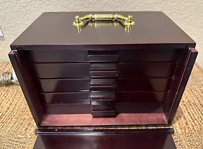 Vintage Rare Mah Jong Deluxe 5 Drawer Wood Box Set With Brass Handle • $329