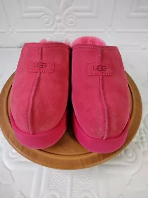 UGG Disquette Women's Size 8 Genuine Shearling Platform Pink/Fur Slide Slipper • $65.99