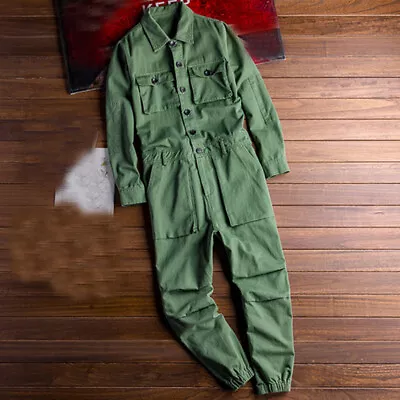 Green Fashion Retro Men's Pocket Cotton Overalls Pants Jumpsuit Trousers Romper • $63.23