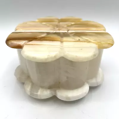 Vintage Alabaster Onyx Marble Scalloped Footed Trinket Box Decor 6  • $24.95