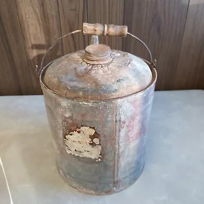 Vintage 2? Gallon Galvanized Metal Gas Can Kerosene Spout Wood Handle • $15