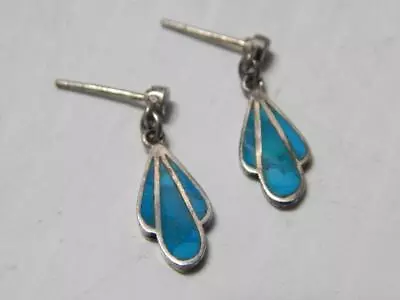 Vintage Southwestern / Zuni Sterling Silver Inlay Silver Petite Dangler Earrings • $27