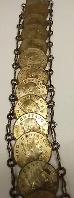 Vintage 1960’s Mexican Centavos Bronze Coins Bracelet  8.5” • $20