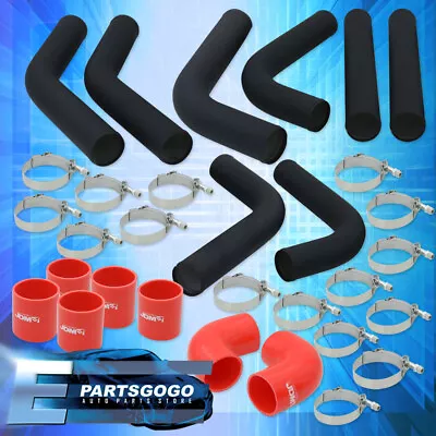 8Pc Universal 3  Turbo Piping Kit Blk Aluminum Mandrel Bends Clamps +Red Coupler • $106.99