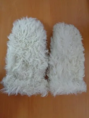 Brand New White Curly Lamb Fur Mittens Mitt Men Women Size Medium • $144.45