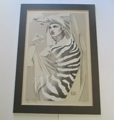 Manuel Nunez Lithograph Pretty Woman Zebra Dress Model Modernist California Art • $1250