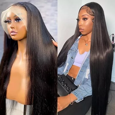 30 Inch Pre Plucked Straight Human Hair HD Lace Frontal Wig Glueless Virgin Wigs • $104.80