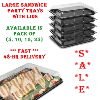 £19.99 • Buy Large Sandwich Platters Trays With Lids Plastic For Party Food Catering Buffets