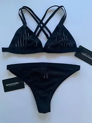 Prettylittlething Black Mesh Bikini Size L Bnwt • £12.99