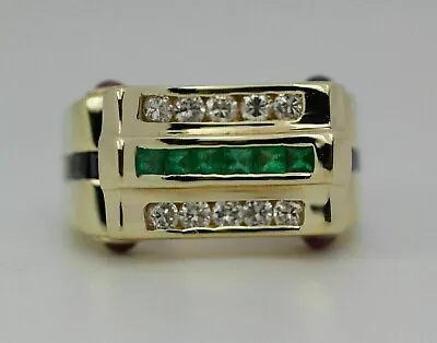 Men's Ring Princess Simulated Emerald Sapphire & Diamond 14K Yellow Gold Plated • $129.55