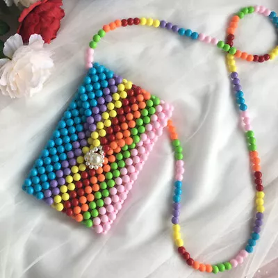 Handmade Bag Phone Bag Rainbow Acrylic Beaded Crossbody Bag Girl Party Gift • $20.59