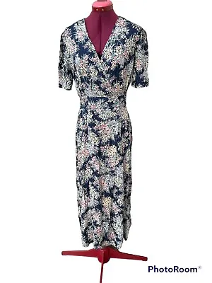 Vtg 80s Laura Ashley Blue Pastel Floral Wrap Dress Short Sleeve Cottage Sz 10 US • $89