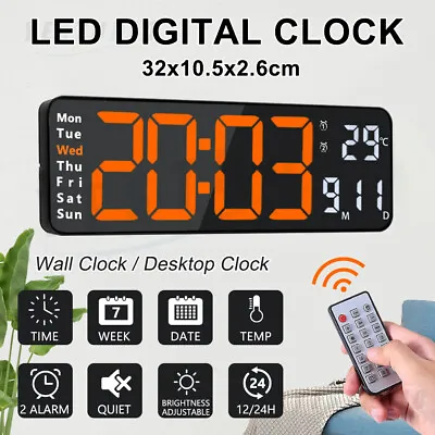 Digital Large Big Jumbo LED Wall Desk Clock Display With Calendar Temperature AU • $32.29